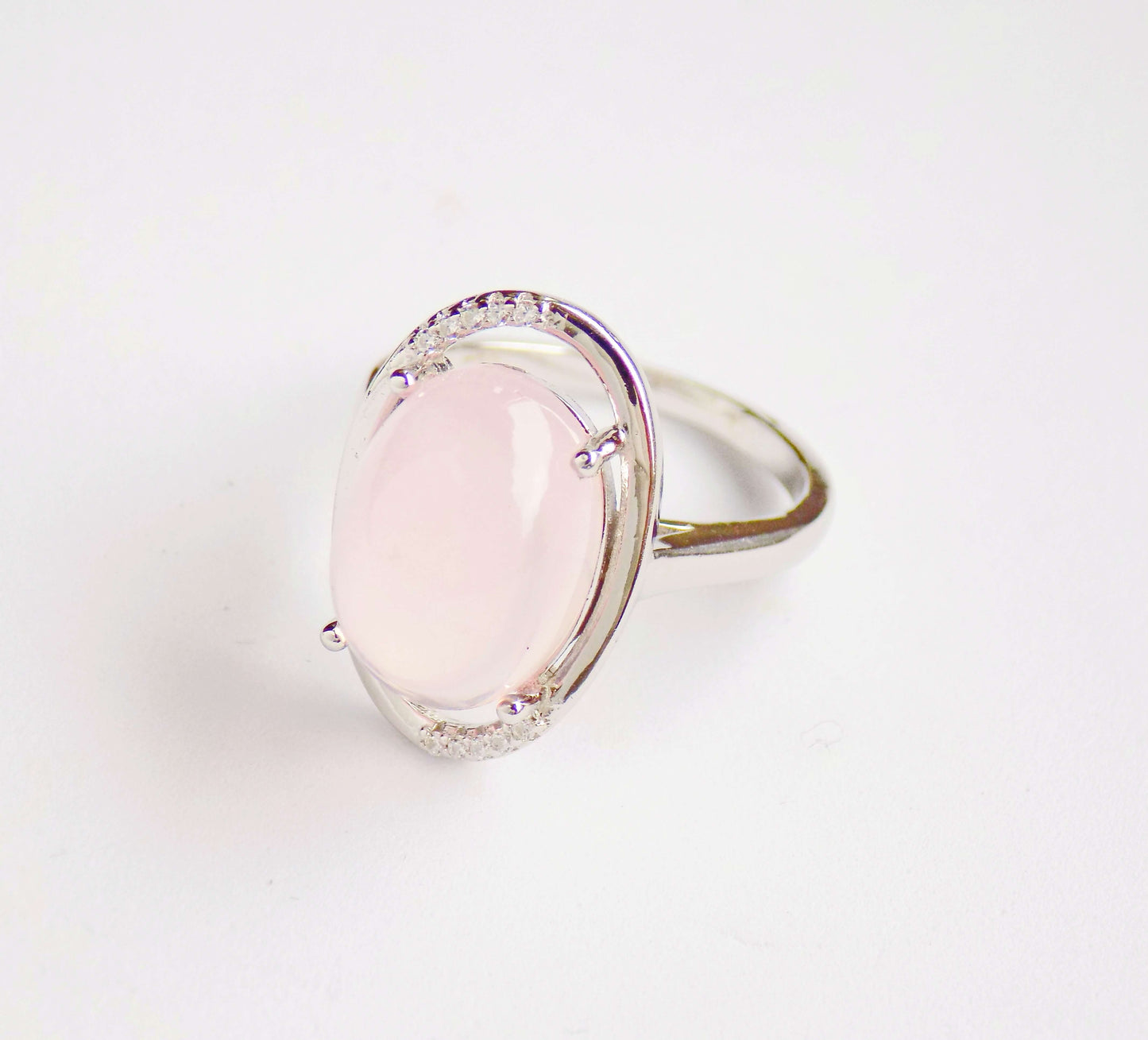 Silver Ring with Rose Quartz and Zircons