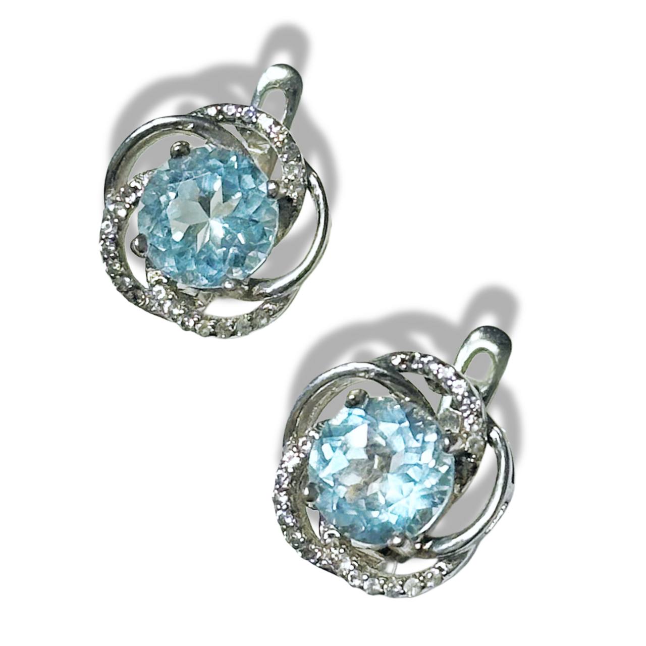 Silver Earrings with Blue Topazes and Zircons