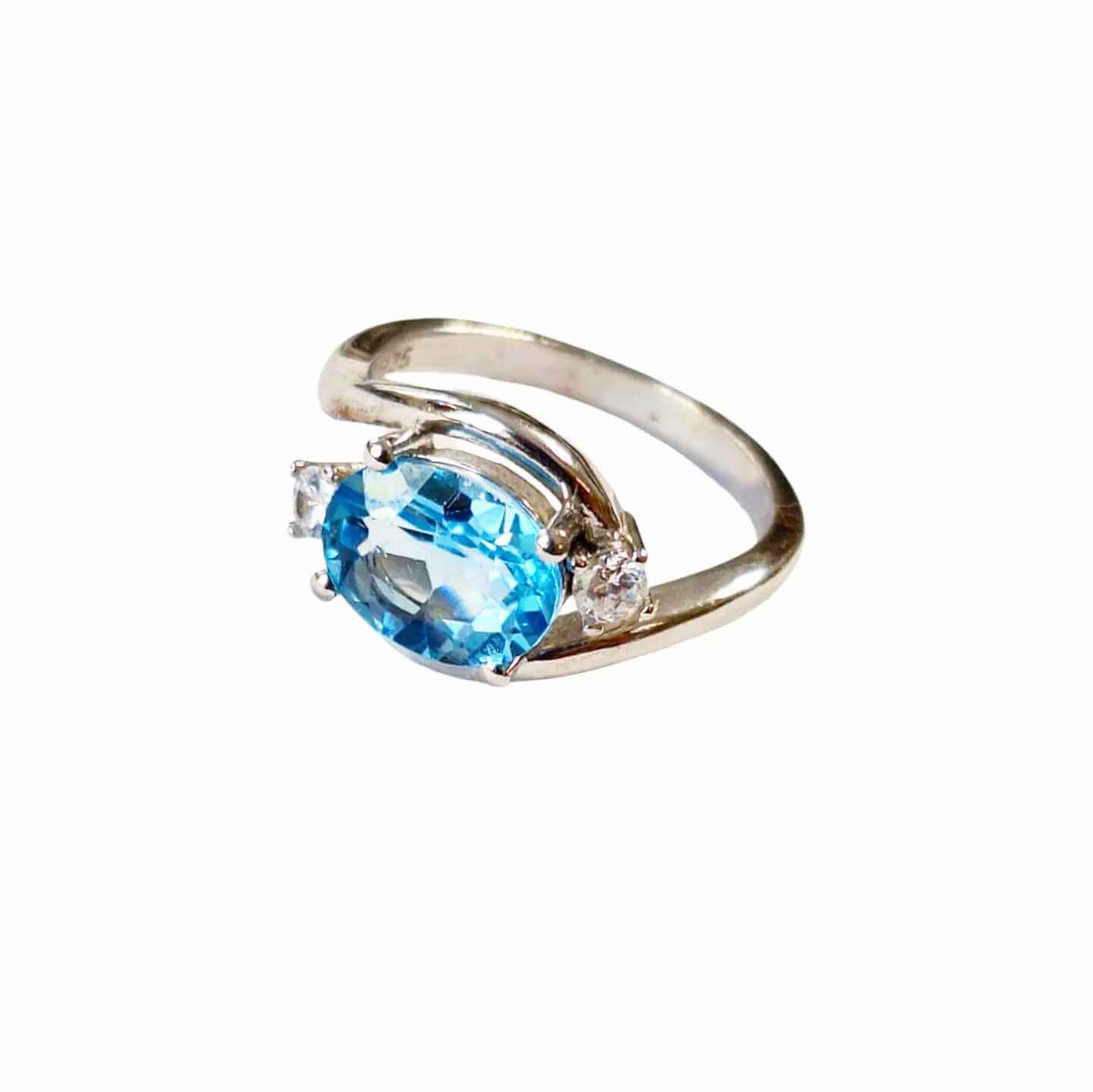 Silver Ring with Swiss Blue Topaz and Zircons