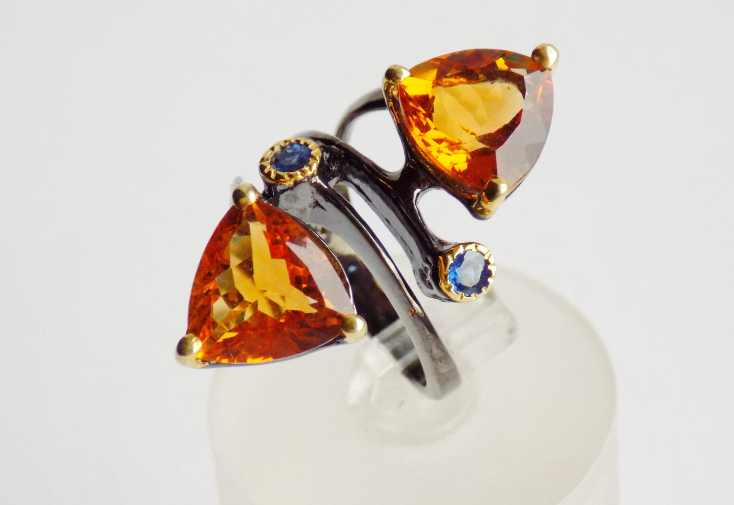 Silver Ring with Citrines and Blue Sapphires