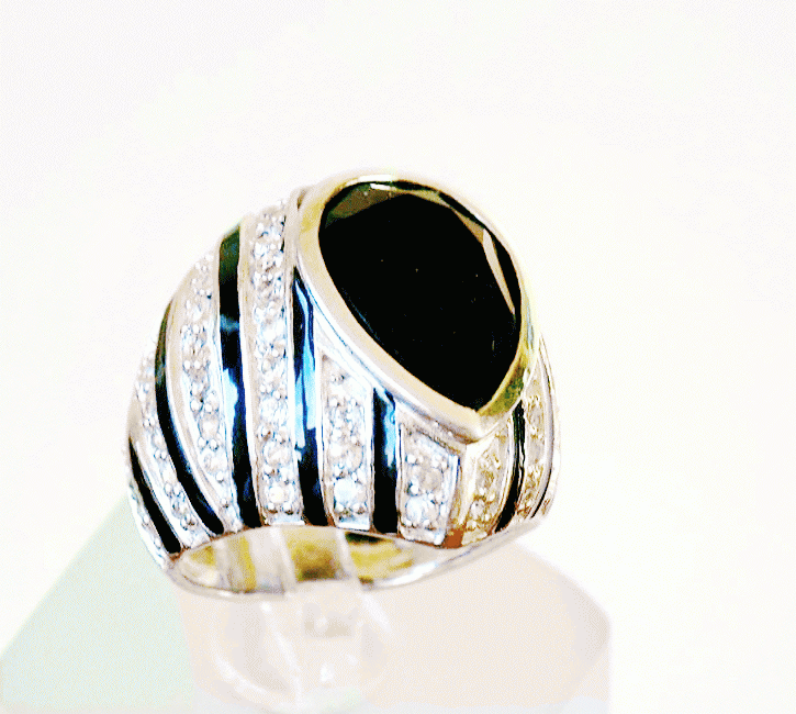 Silver Ring with Onyx and SWAROVSKI Crystals