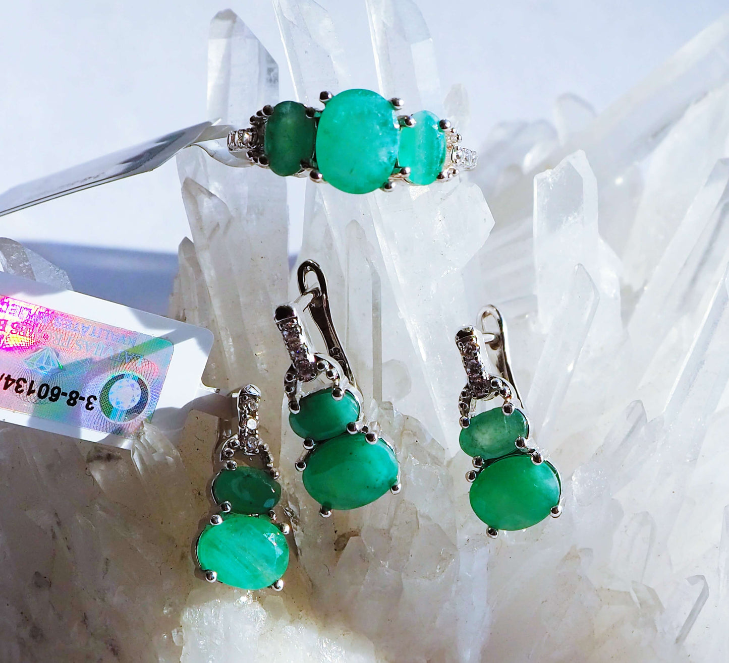 Silver Pendant with Emeralds and Zircons