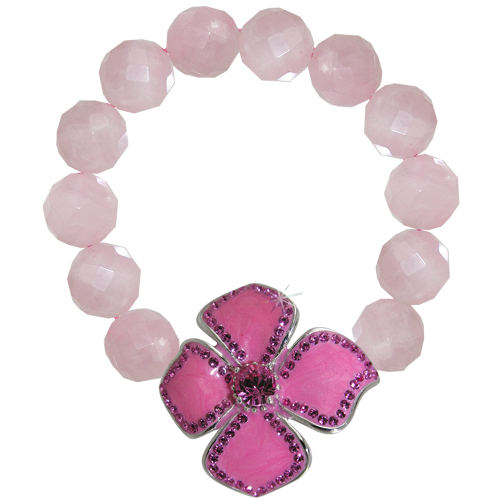 Silver Bracelet with Rose Quartz and Crystals SWAROVSKI