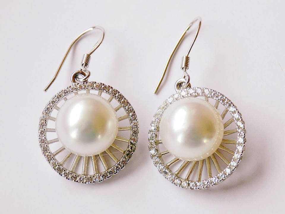 Silver Earrings with Australian Sea Pearls and Zirkons - AnArt