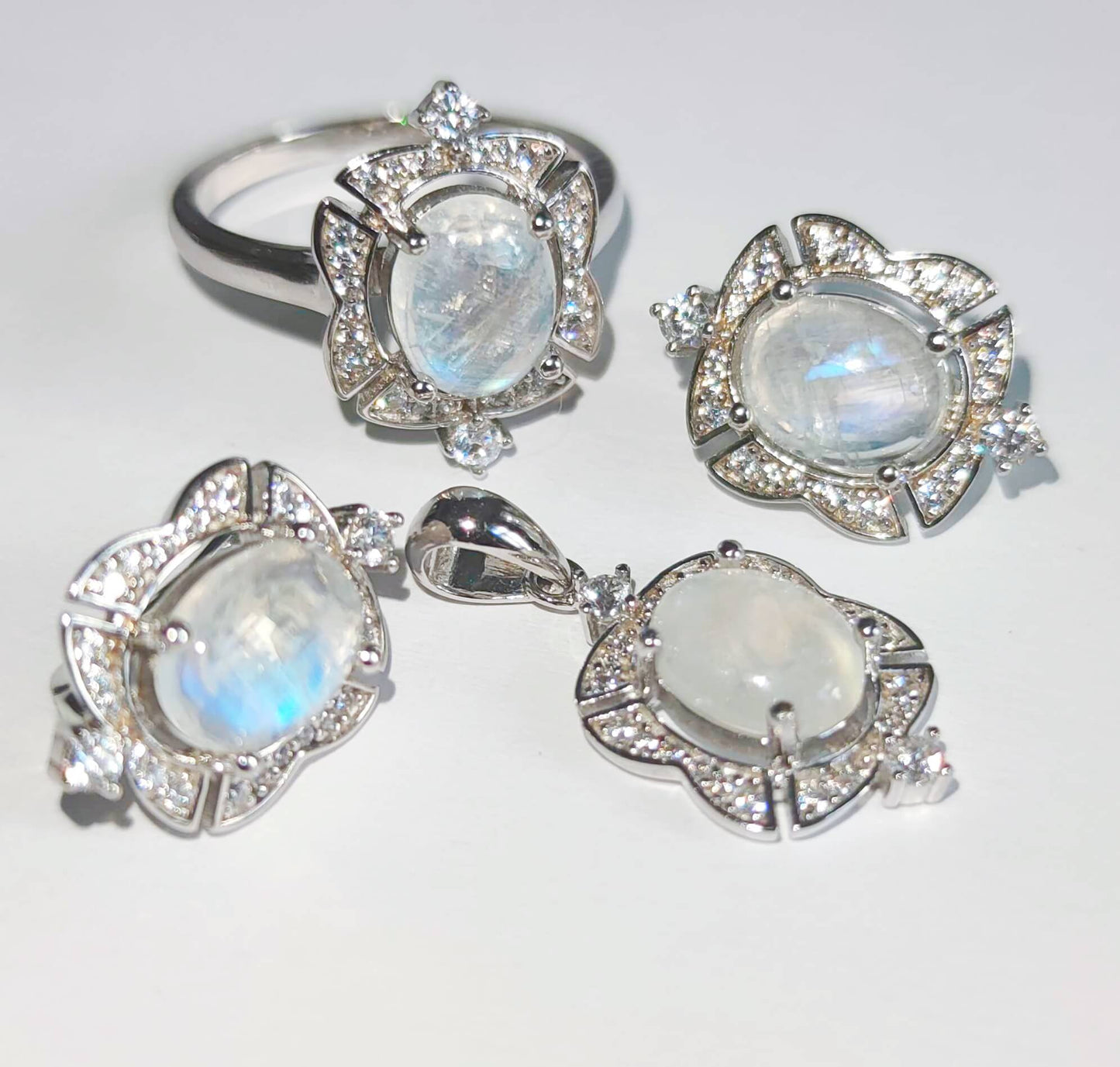 Sterling Silver Set with with Moonstones and Zircons