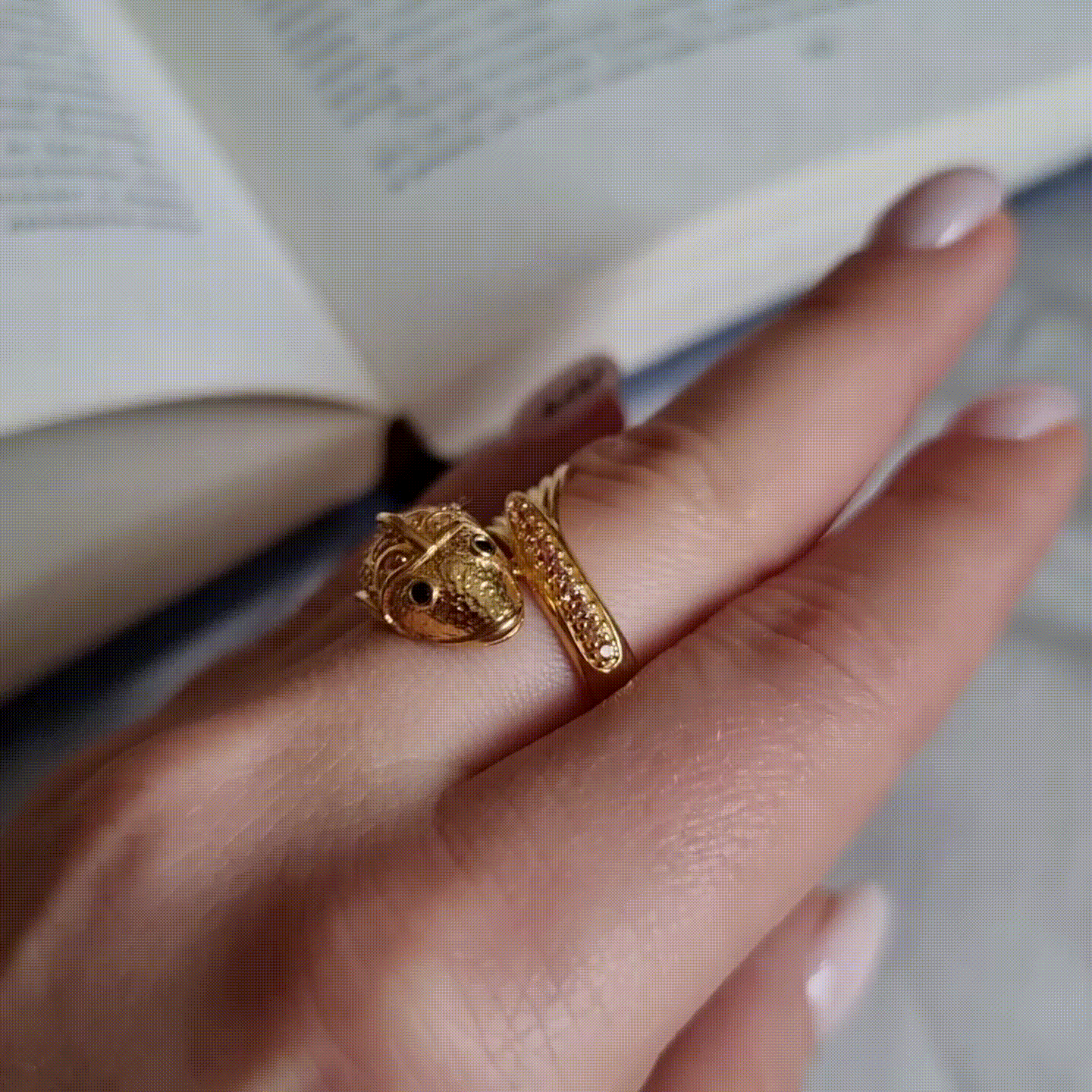 Sterling Silver Gold Fish Ring with Sapphires