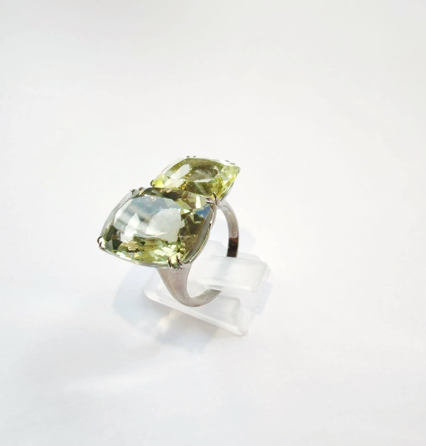 Silver Ring with Prasiolite and Lemon Citrine