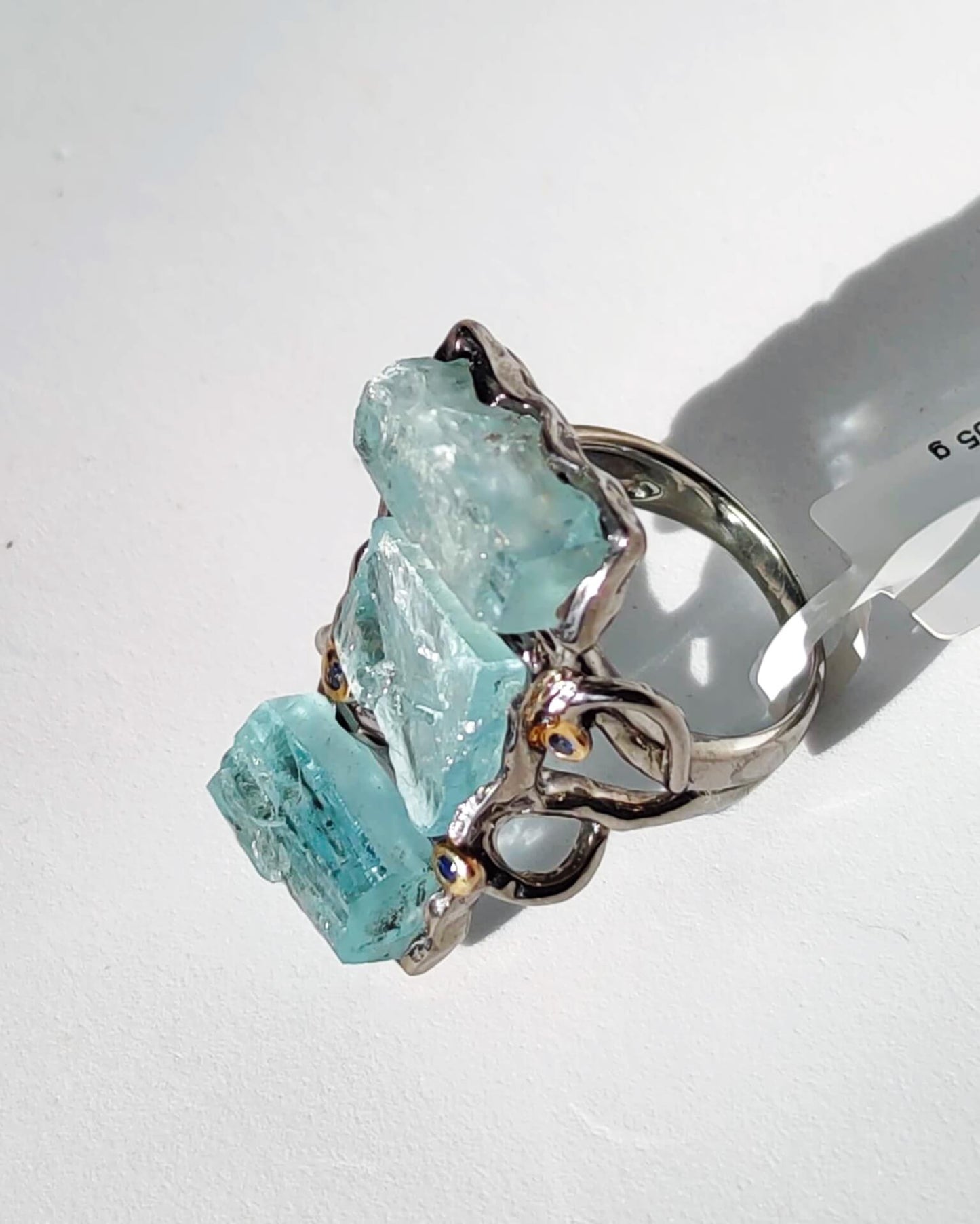 Silver Ring with Aquamarines and Blue Sapphires