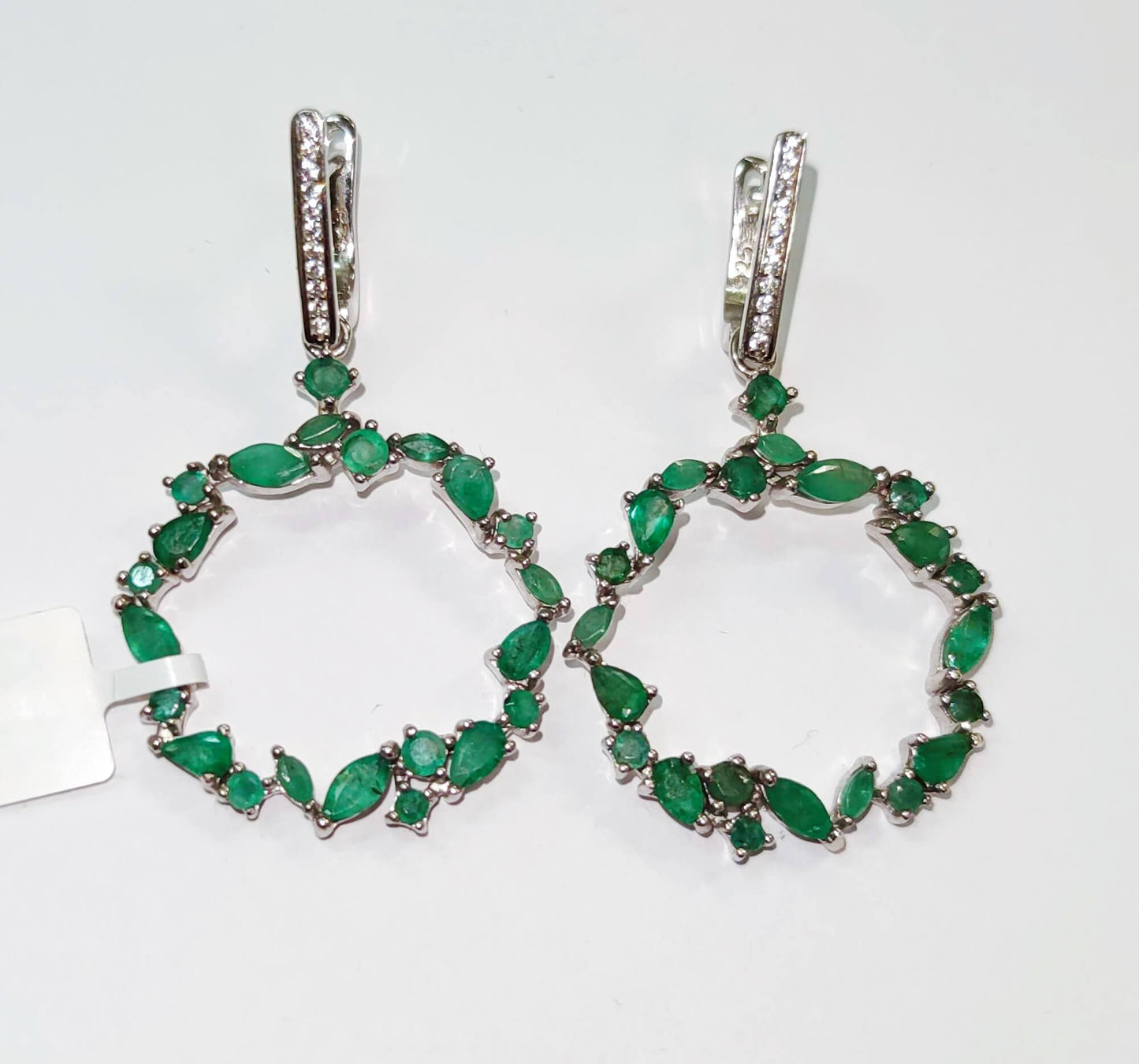 Silver Earrings with Emeralds and Zircons