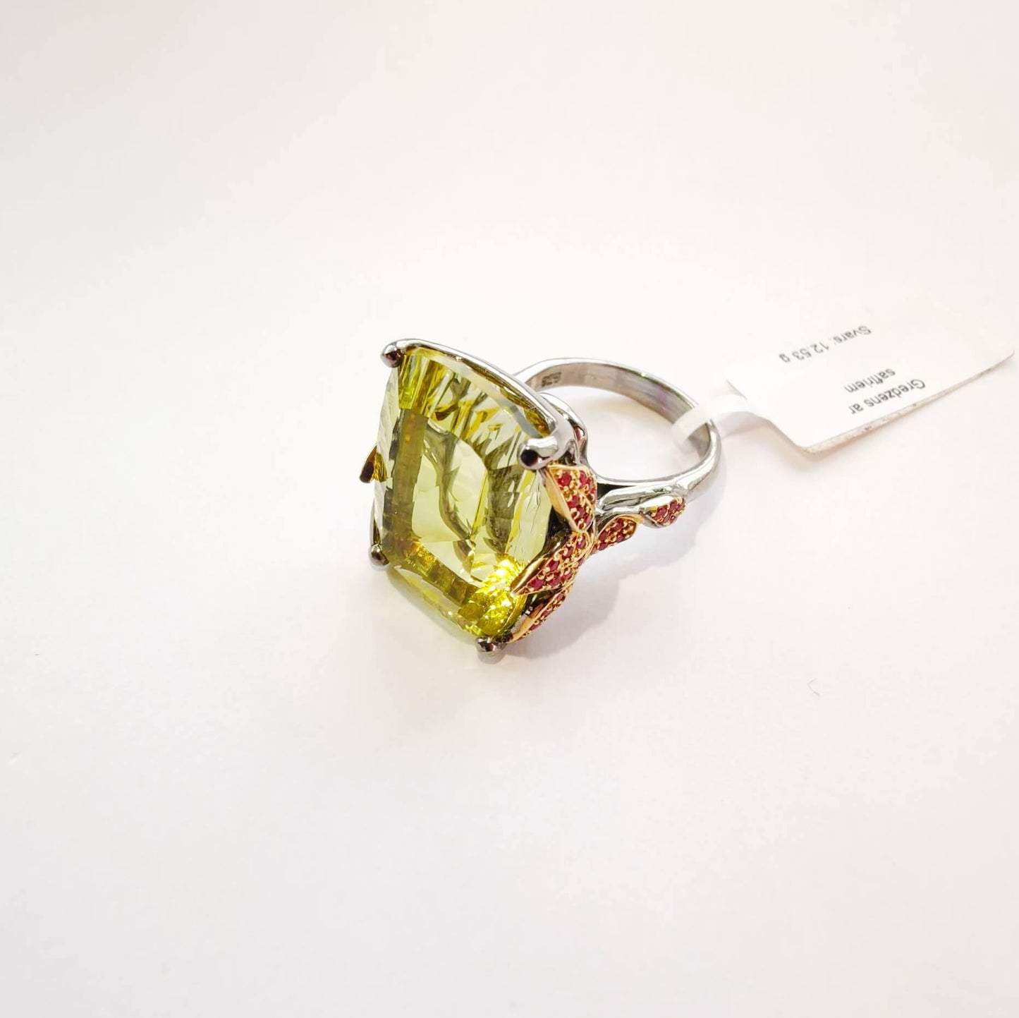 Silver Ring with Lemon Citrine and Red Sapphires