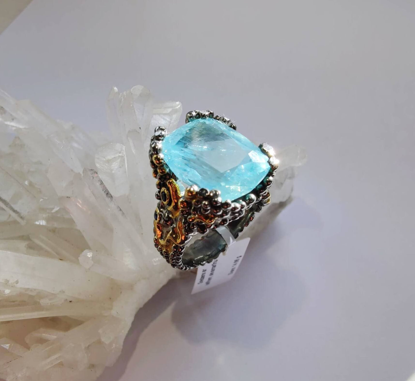 Silver Ring with Aquamarine and Blue Sapphires