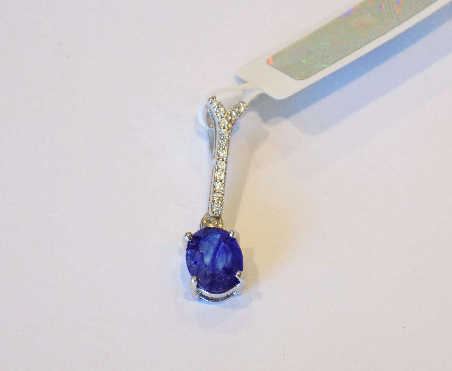 Серебряный кулон с Сапфиром и Цирконами