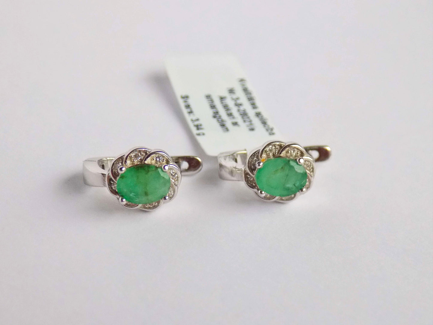 Silver Earrings with Emeralds and Zircons - AnArt