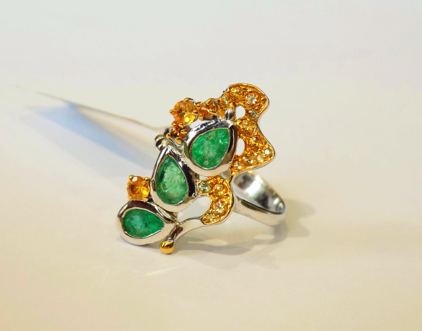 Silver Earrings with Emeralds and Yellow Sapphires