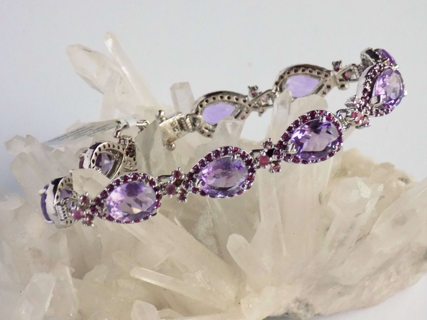 Silver Bracelet with Amethysts, Rubies and Garnets - AnArt