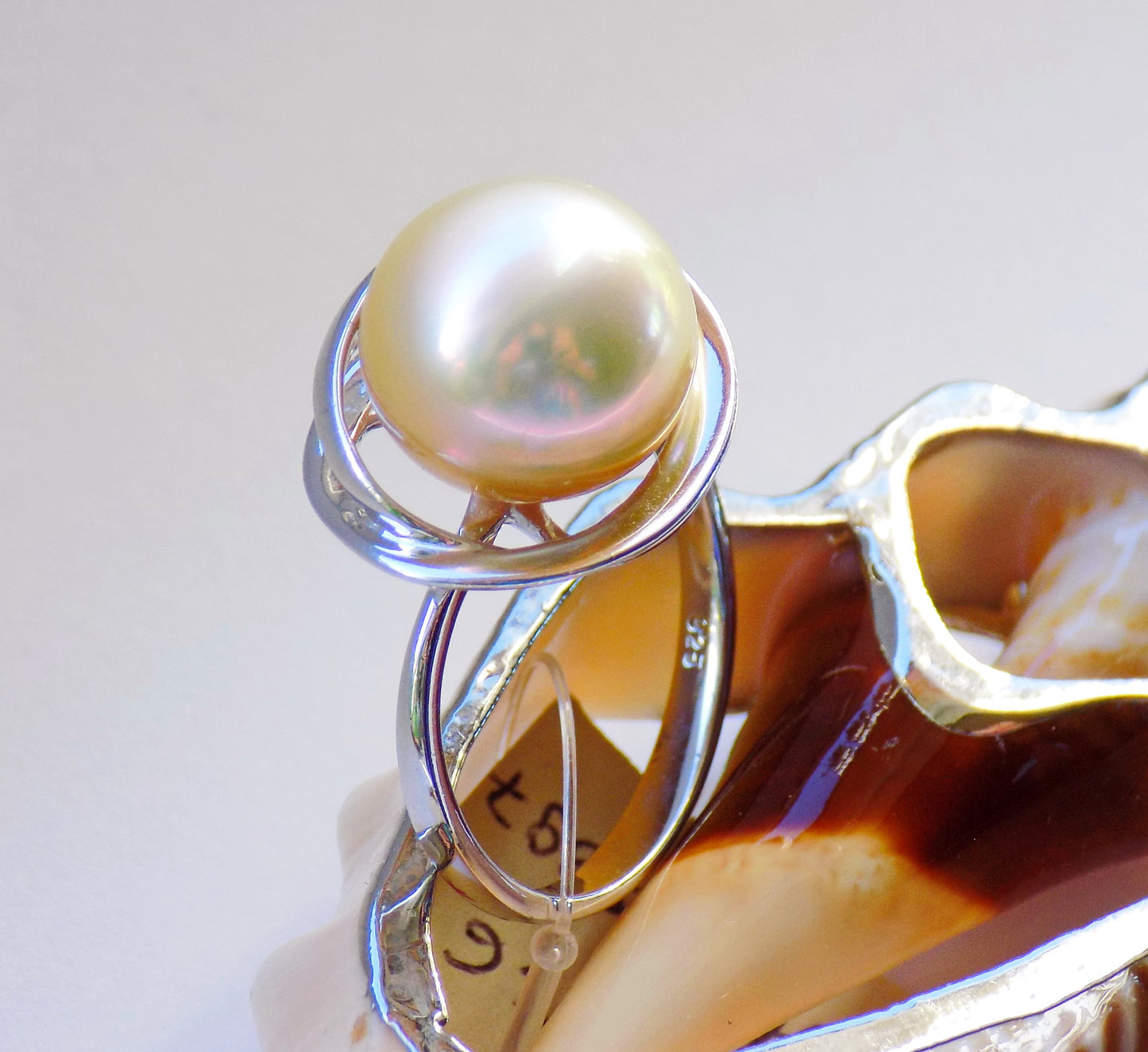 Silver Ring with Golden Sea Pearl