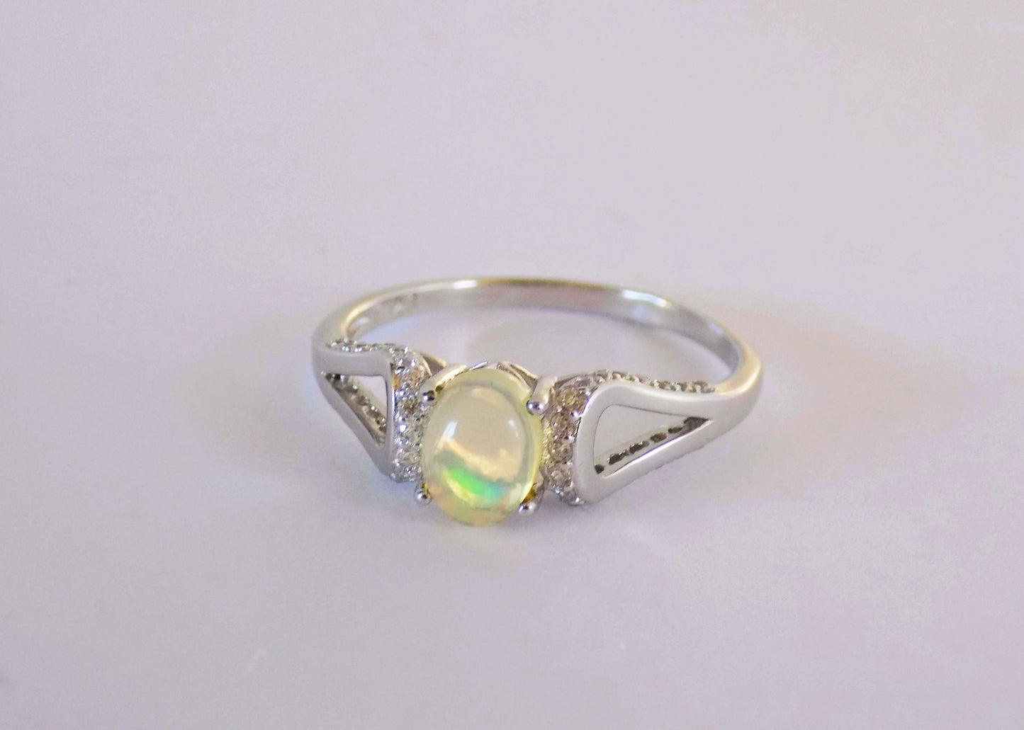 Silver Ring with Ethiopian Opal and Zircons