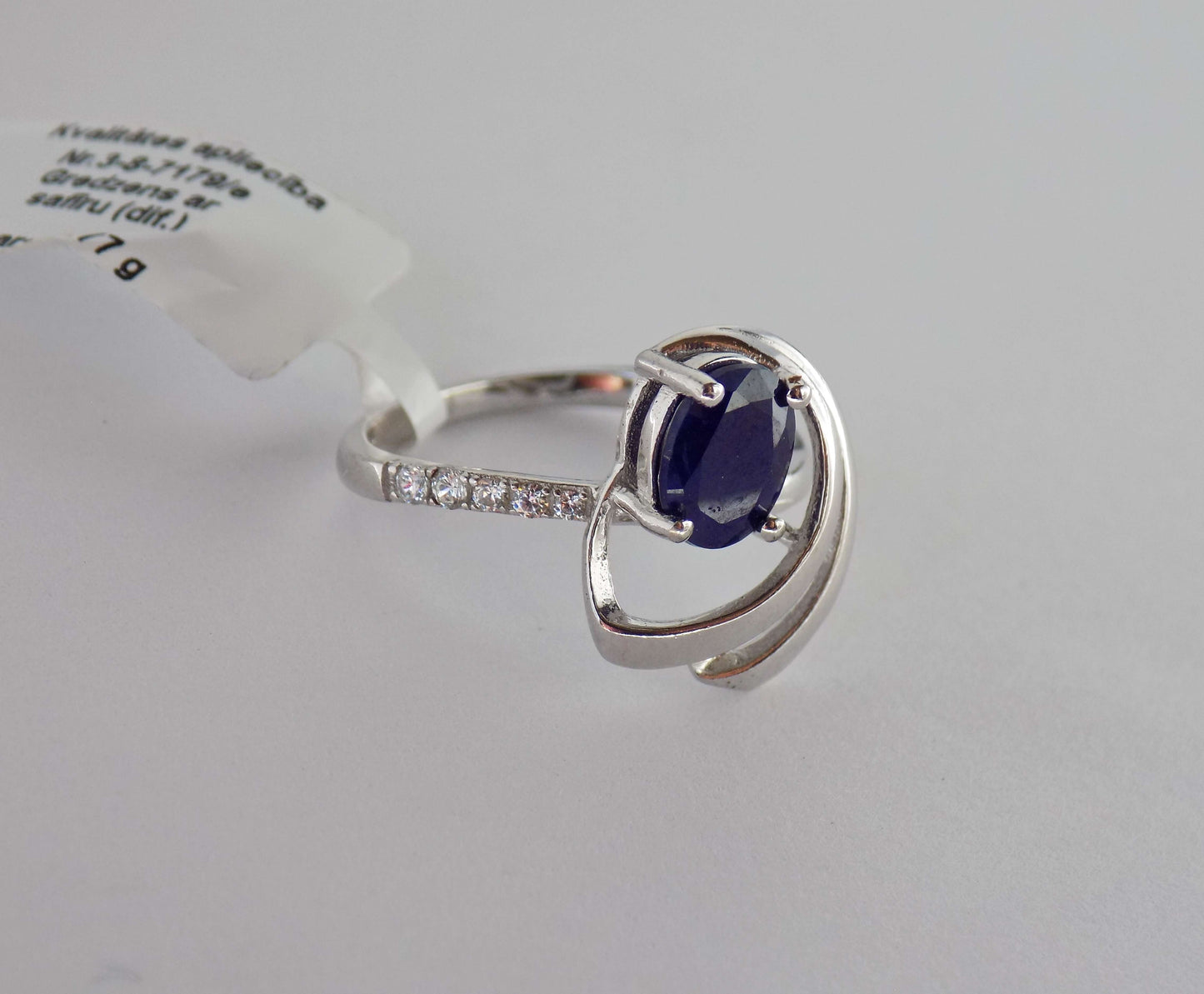 Silver Ring with Blue Sapphire and Zircons - AnArt