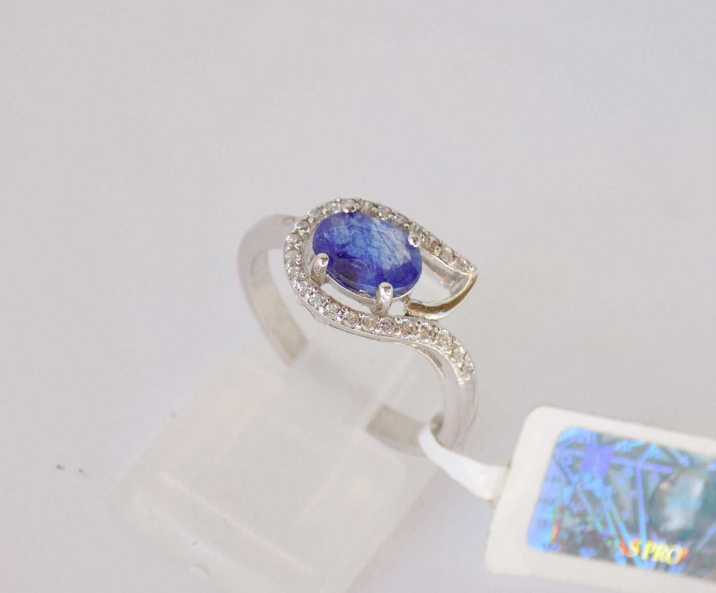 Silver Ring with Blue Sapphire and Zircons - AnArt