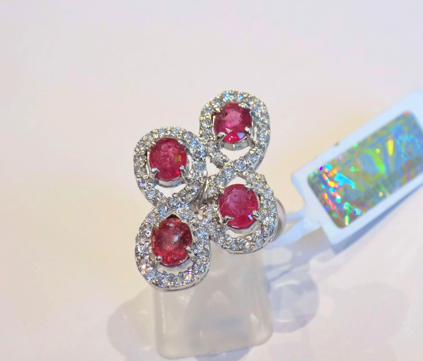 Серебряное кольцо с Рубинами и Цирконами