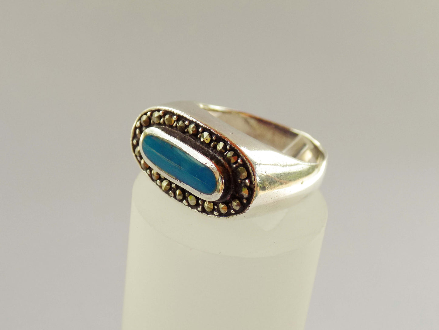 Silver Ring with Blue Enamel