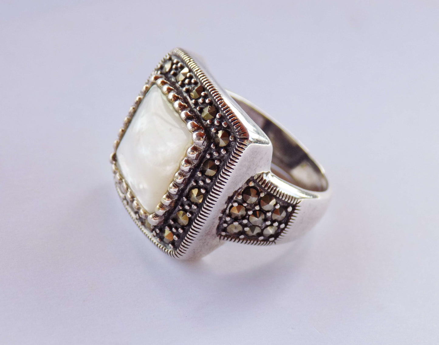 Silver Ring with White Nacre