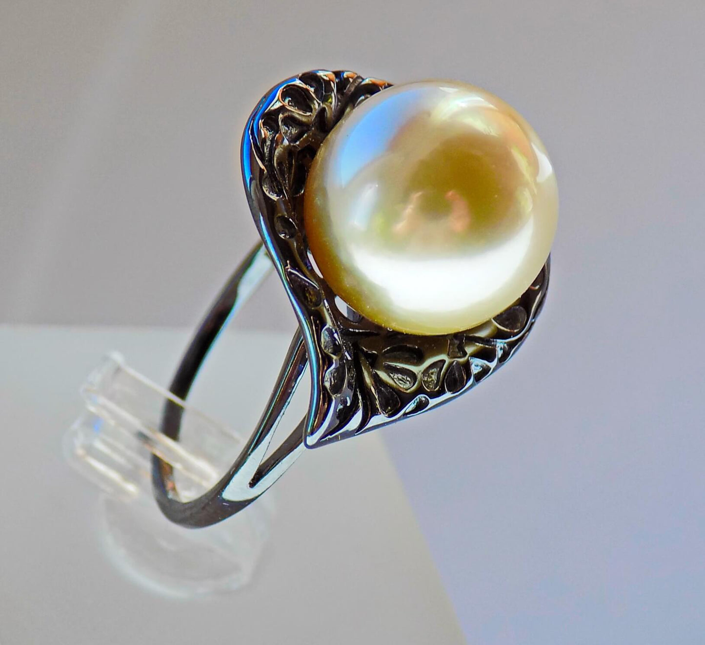 Silver Ring with Golden Sea Pearl