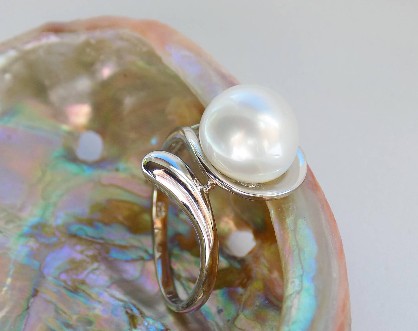 Silver Ring with White Sea Pearl