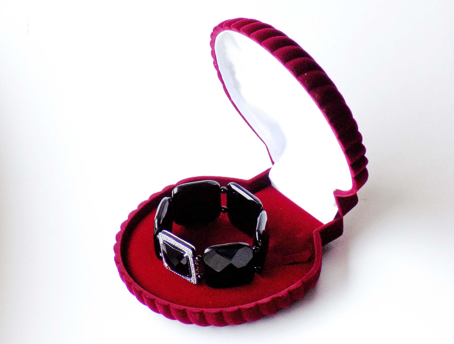 Silver Bracelet with Onyxes and SWAROVSKI Crystals - AnArt