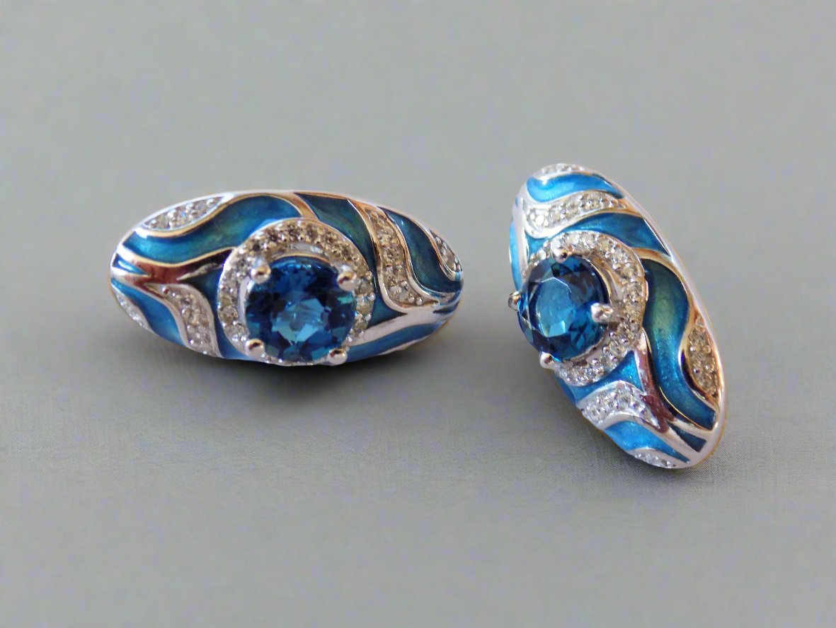 Silver Earrings with London Blue Topazes and Zircons - AnArt