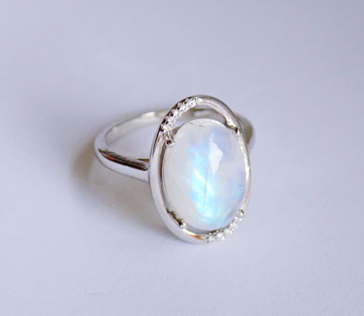 Silver Ring with Moonstone and Zircons