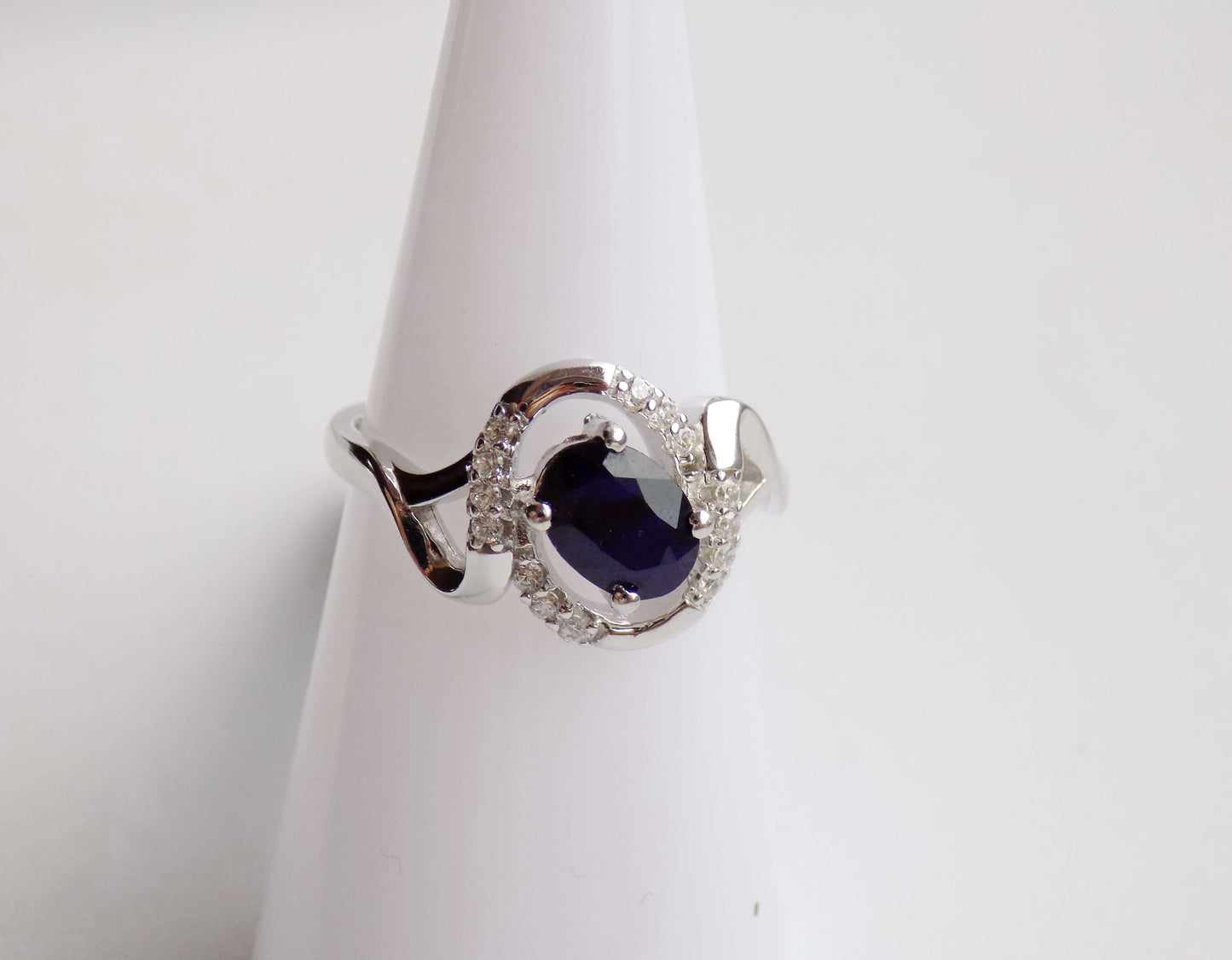 Silver Ring with Blue Sapphire and Zircons - AnArt