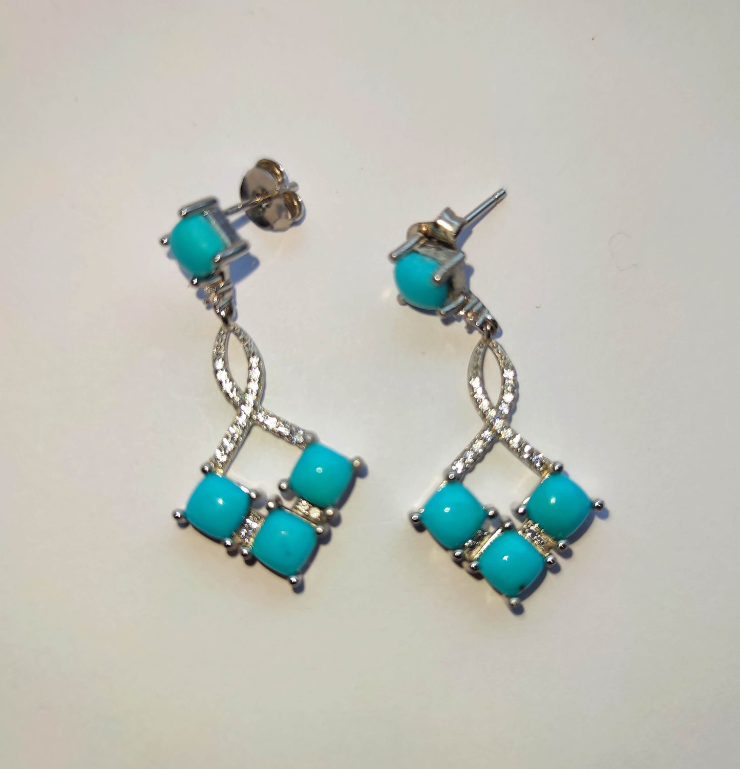 Silver Earrings with Turquoise and Zircons