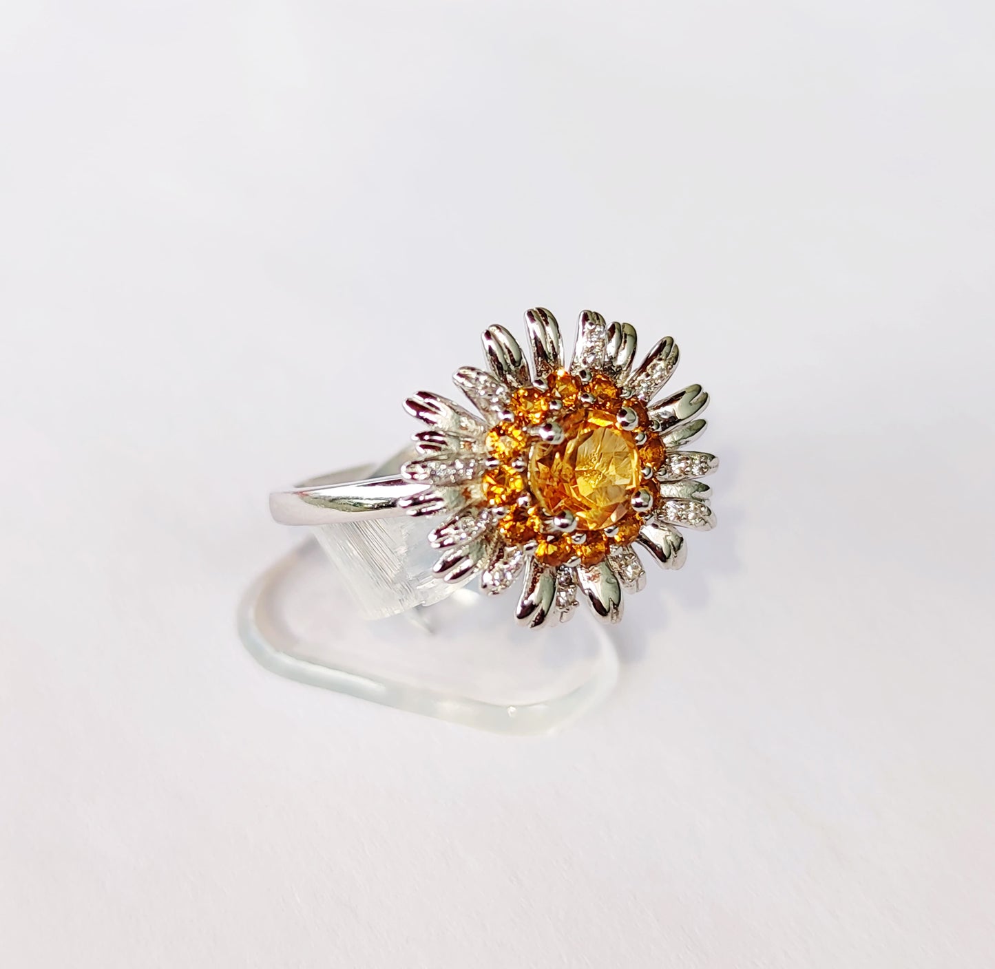 Silver Ring with Citrines and Zircons