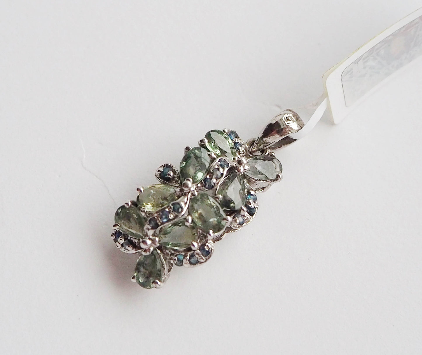 Silver Pendant with Green and Blue Sapphires