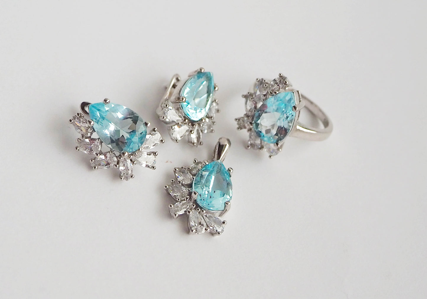 Silver Earrings with Blue Topazes and Zircons