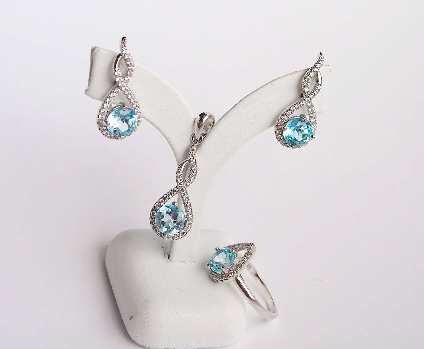 Silver Earrings with Blue Topazes and Zircons