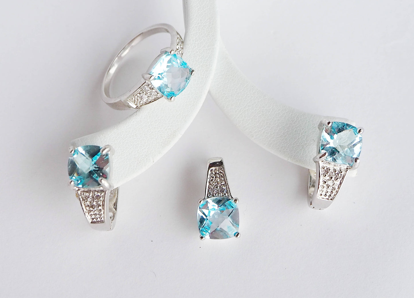 Silver Earrings with Blue Topazes and Zircons