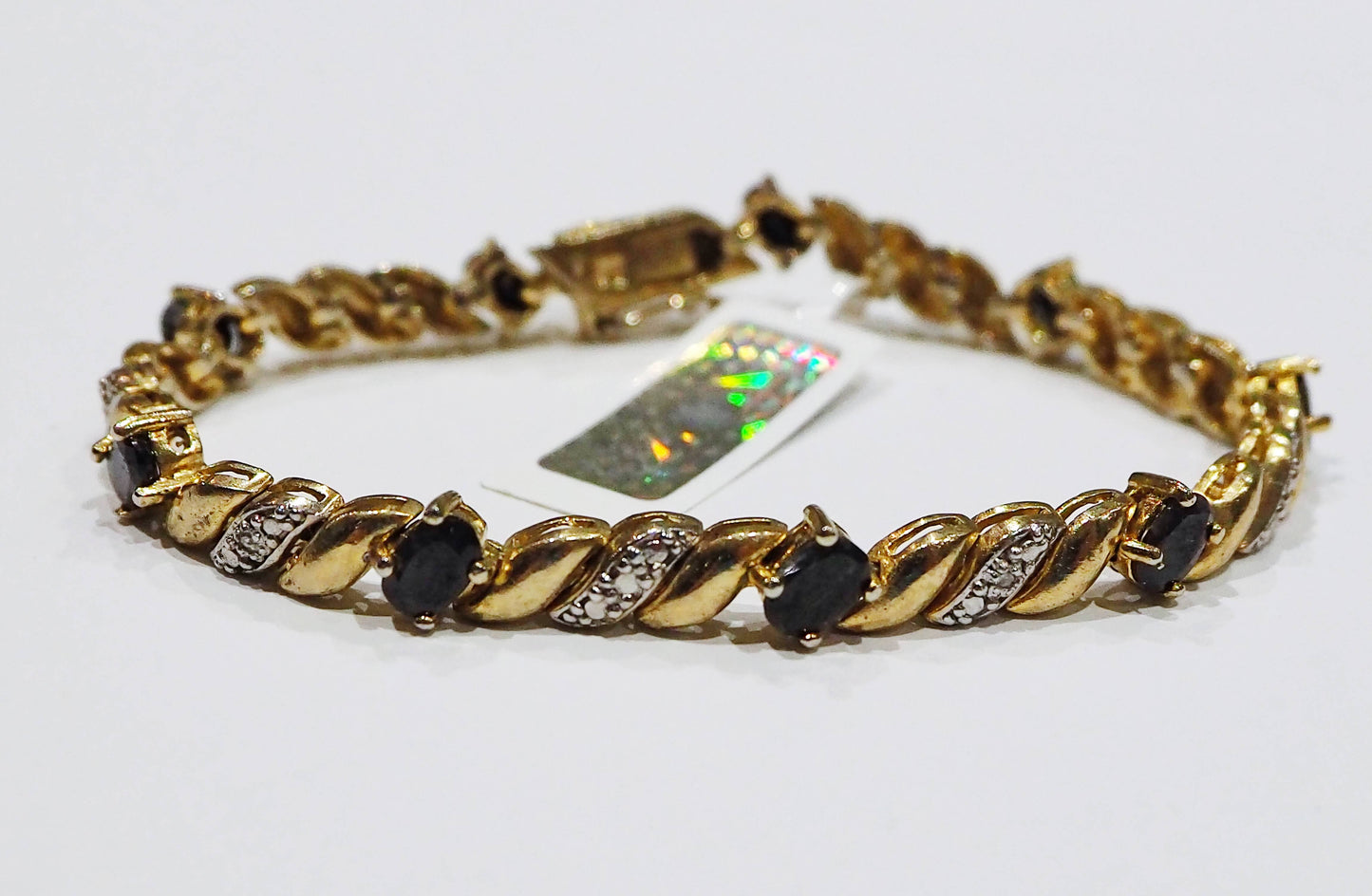 Gold Plated Silver Bracelet with Blue Sapphires and Diamonds