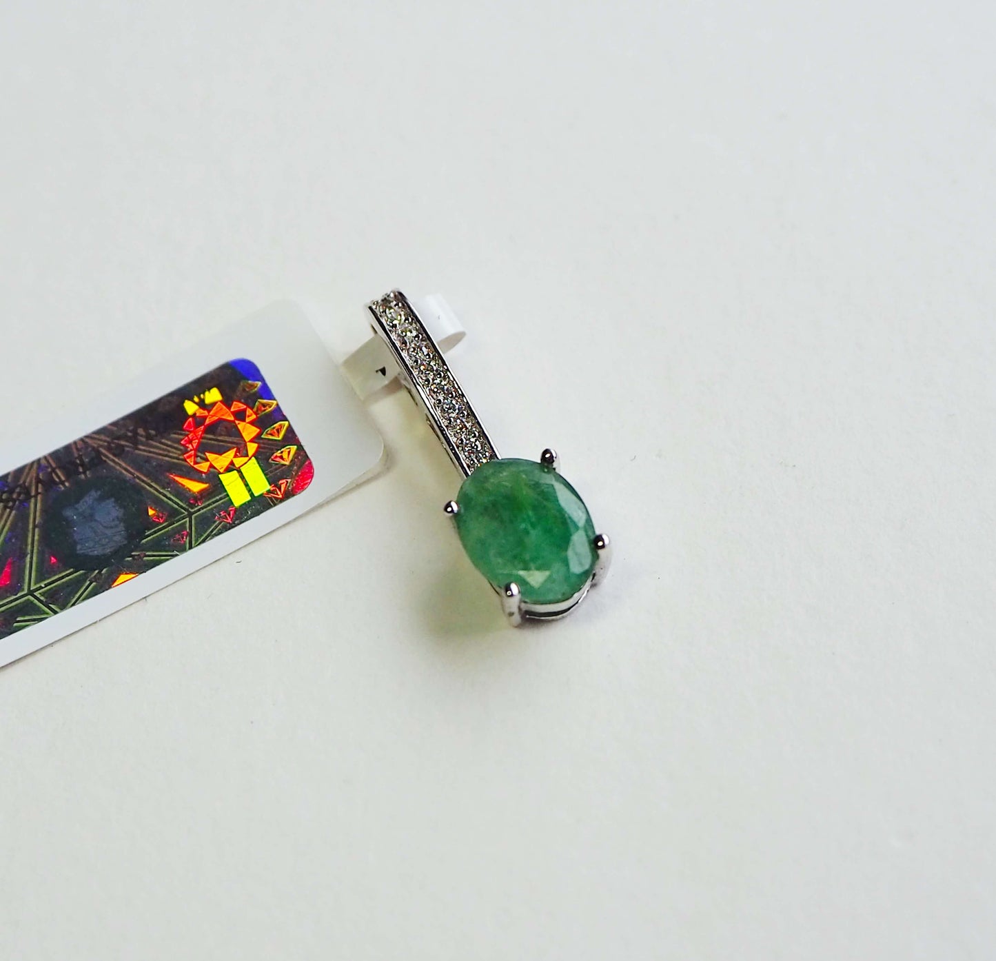 Silver Pendant with Emerald and Zircons