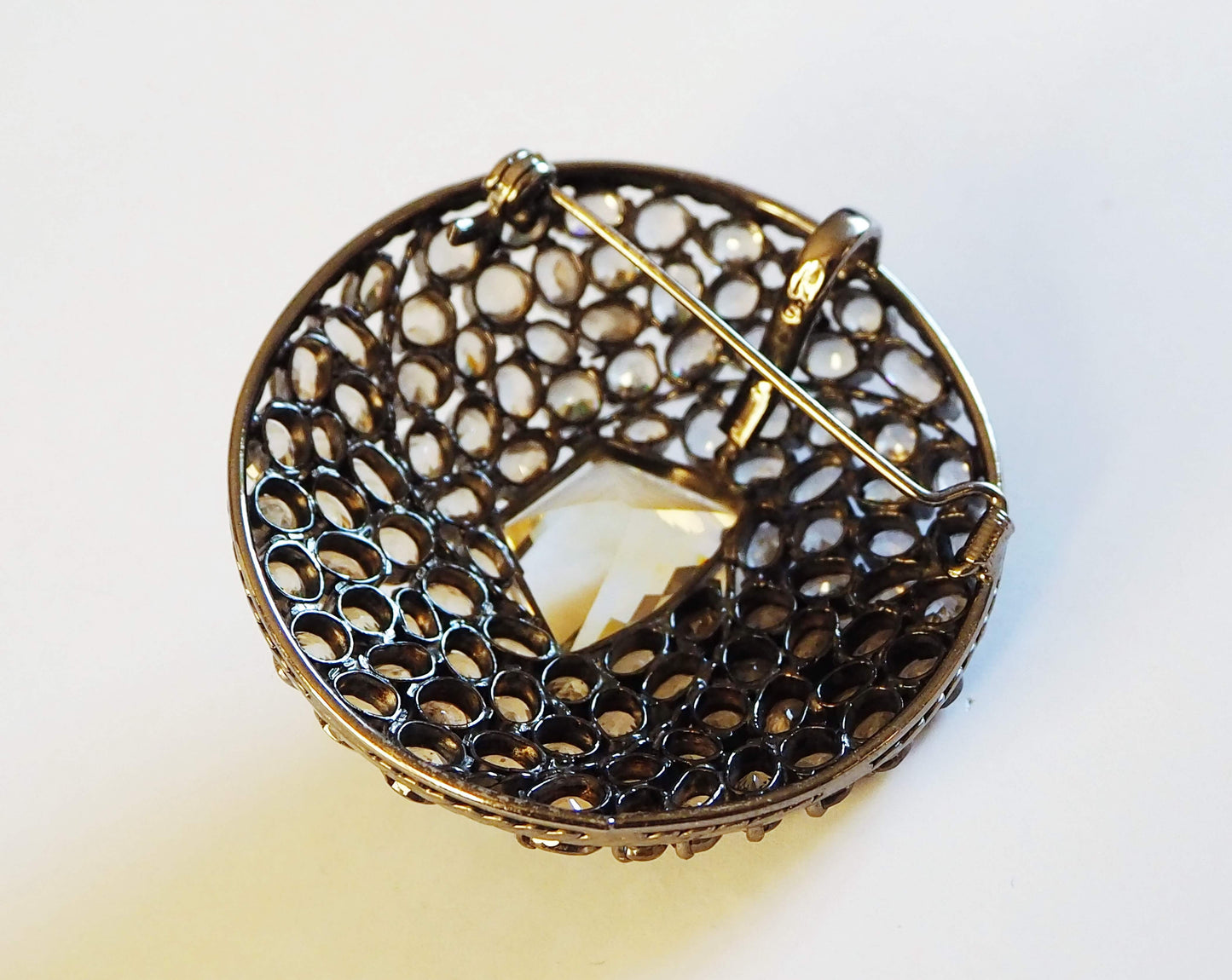 Silver Brooch-Pendant with Citrine and Quartz