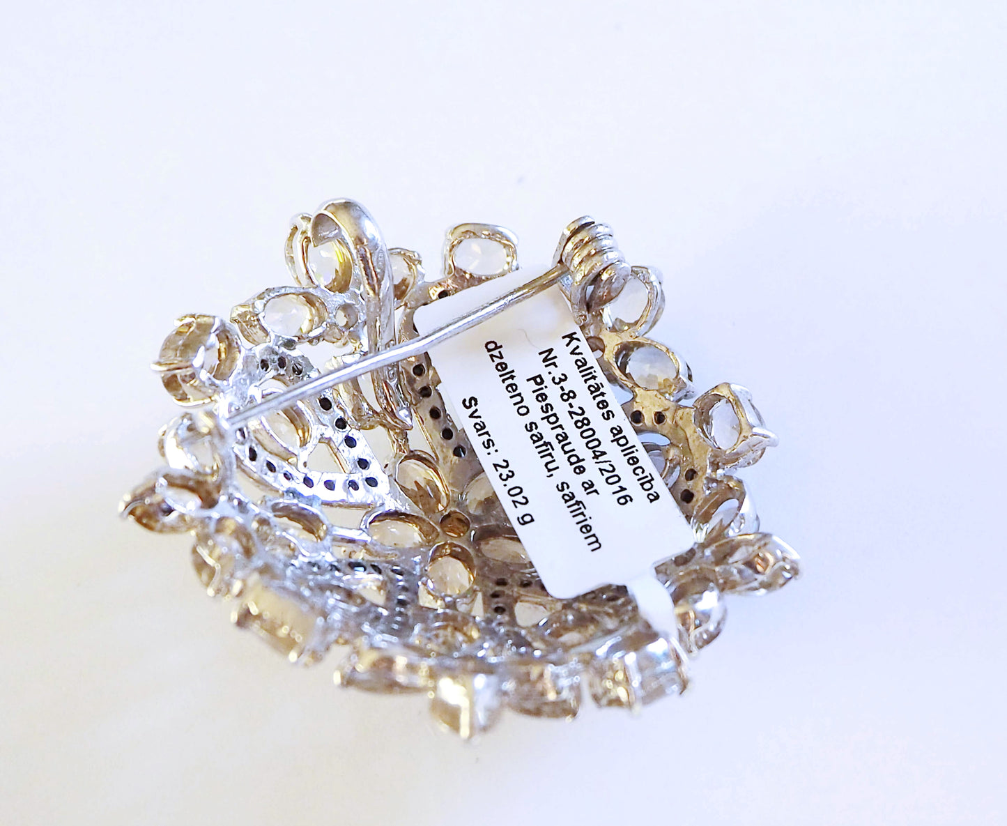 Silver Brooch-Pendant with Smoky Quartz and Sapphires