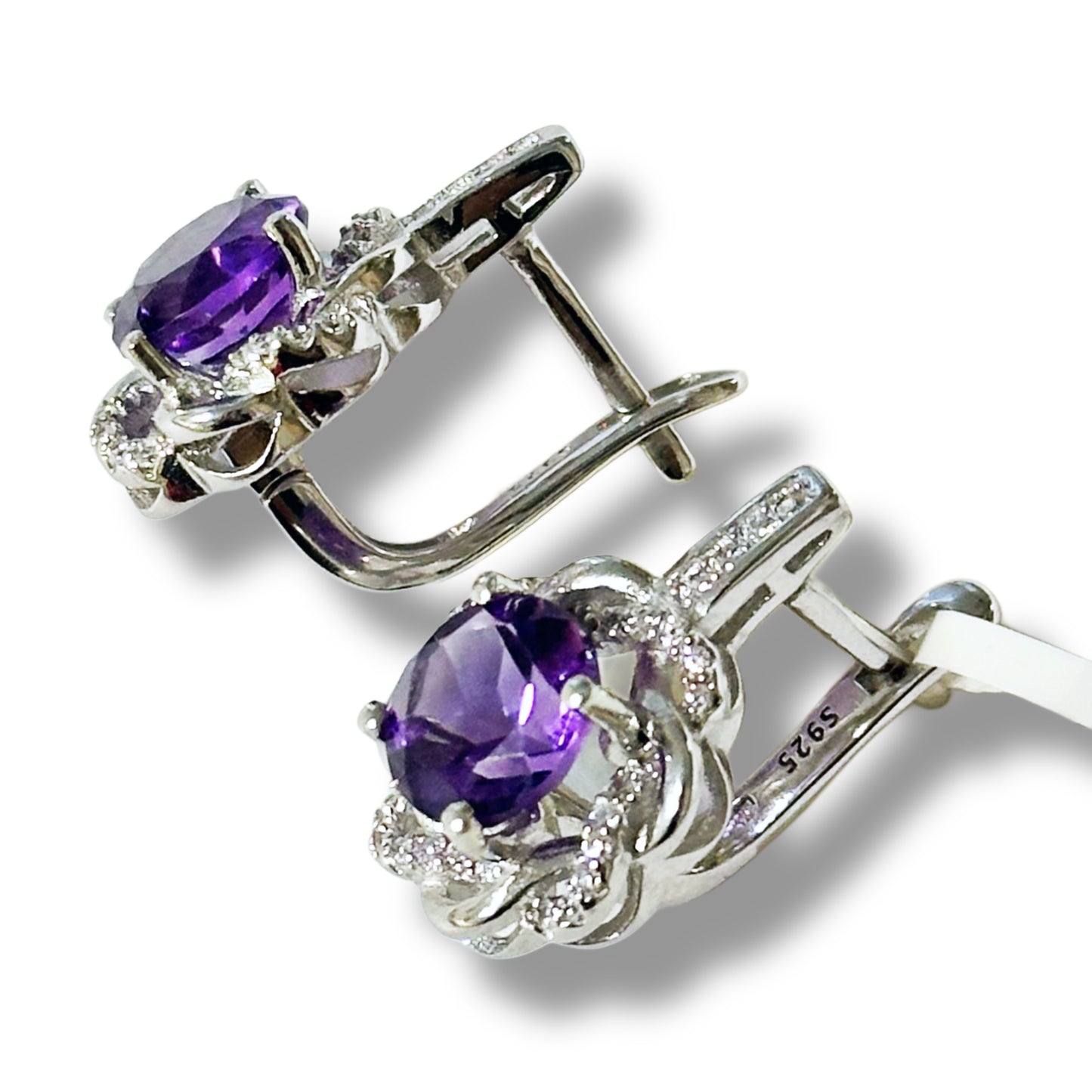 Silver Earrings with Amethysts and Zircons