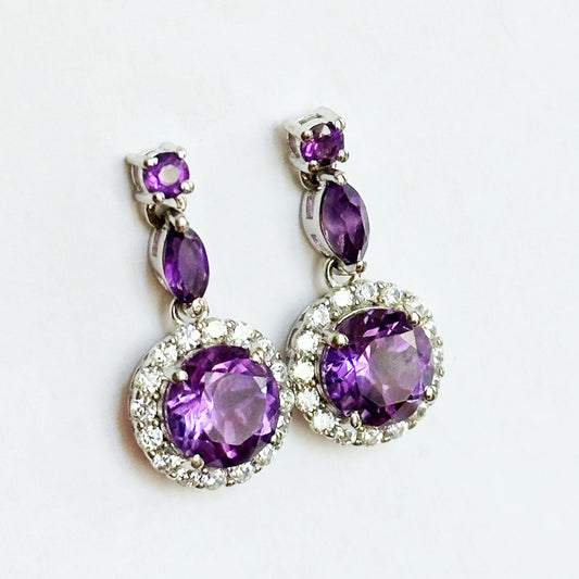 Dainty sterling silver stud earrings with amethysts and zircons