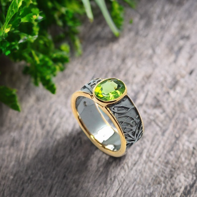 peridot olivine chrysolite silver ring