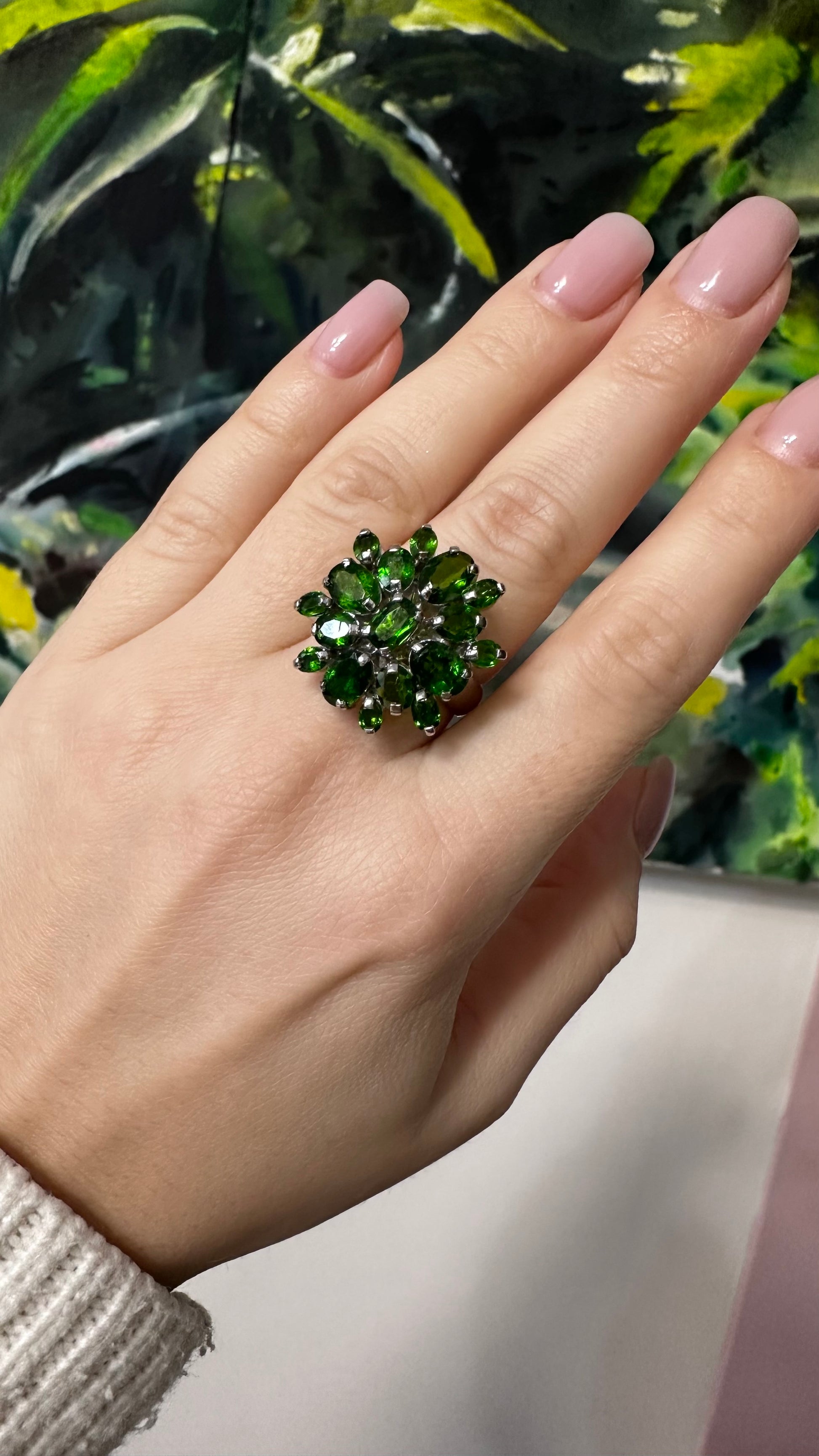 sterling silver ring with chrome diopsides