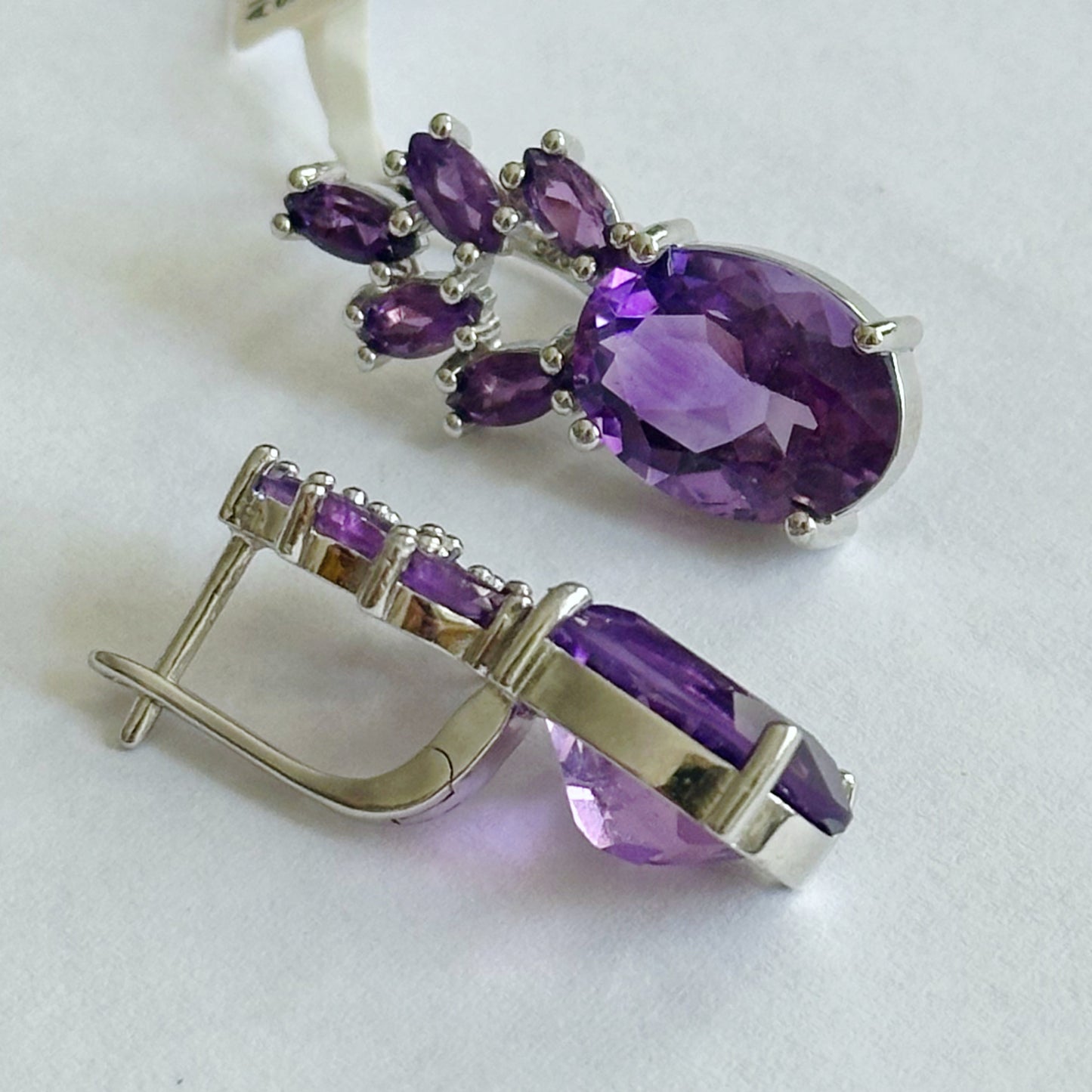 sterling silver earrings with amethysts, purple gemstone earrings 
