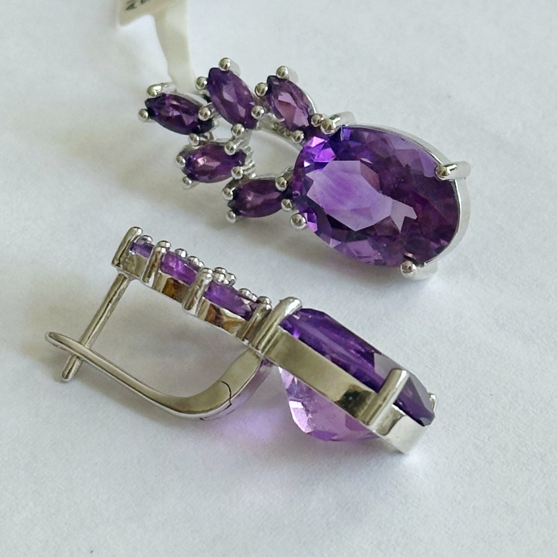 sterling silver earrings with amethysts, purple gemstone earrings 
