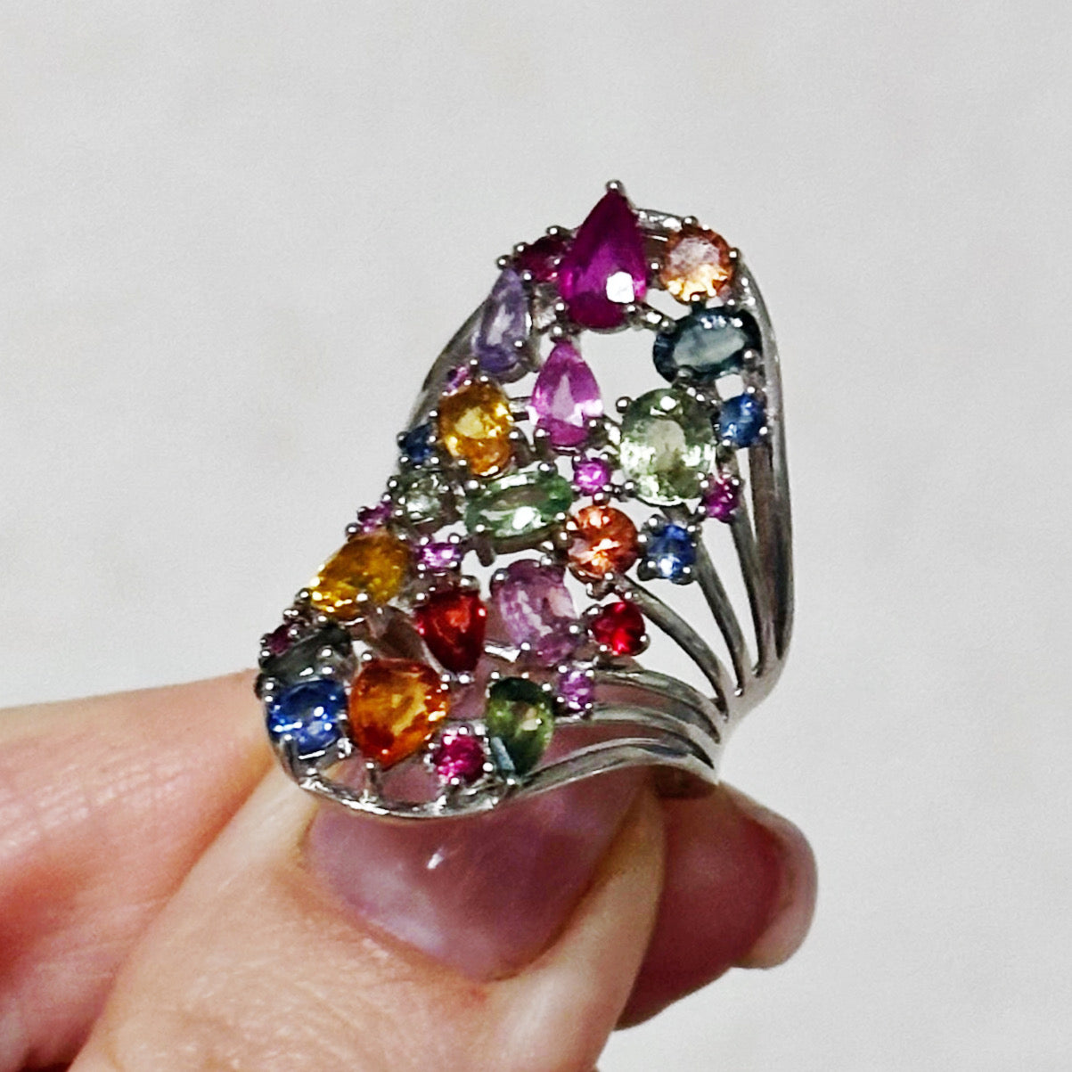 sterling Silver Ring with Multicoloured Sapphires and Rubies