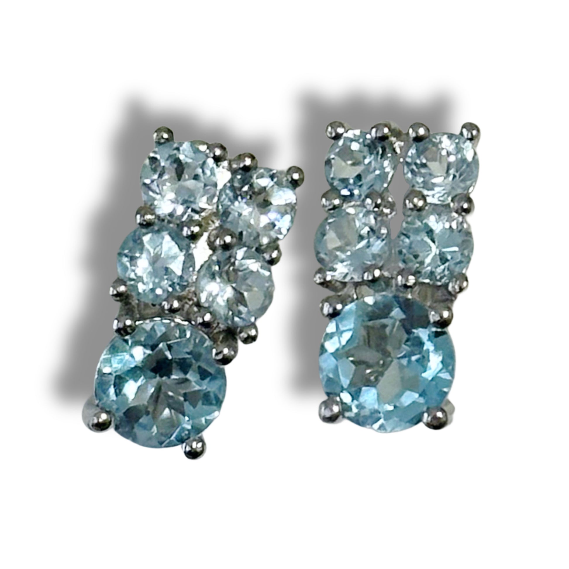 Sterling silver English lock earrings with natural sky-blue topazes